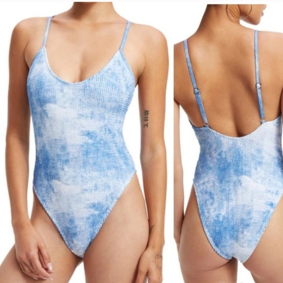 NEW Good American Always Fits One Piece Swimsuit 3/4 Indigo Tie Dye L/XL Stretch - Picture 1 of 14